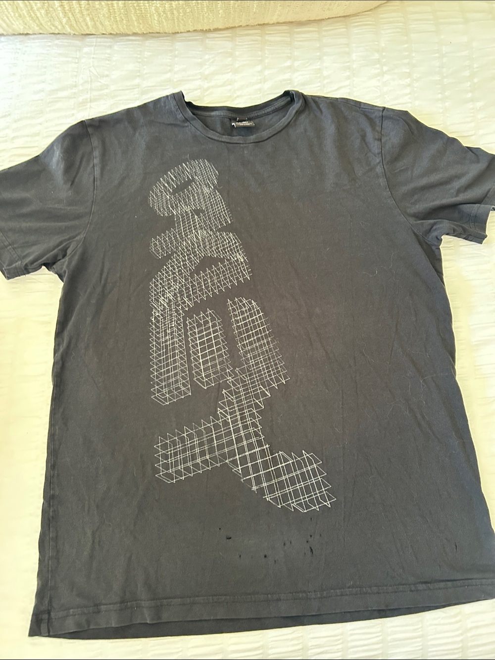 Men's vintage Oakley Black Graphic Crew Neck T-Shirt - Modern Grid Design